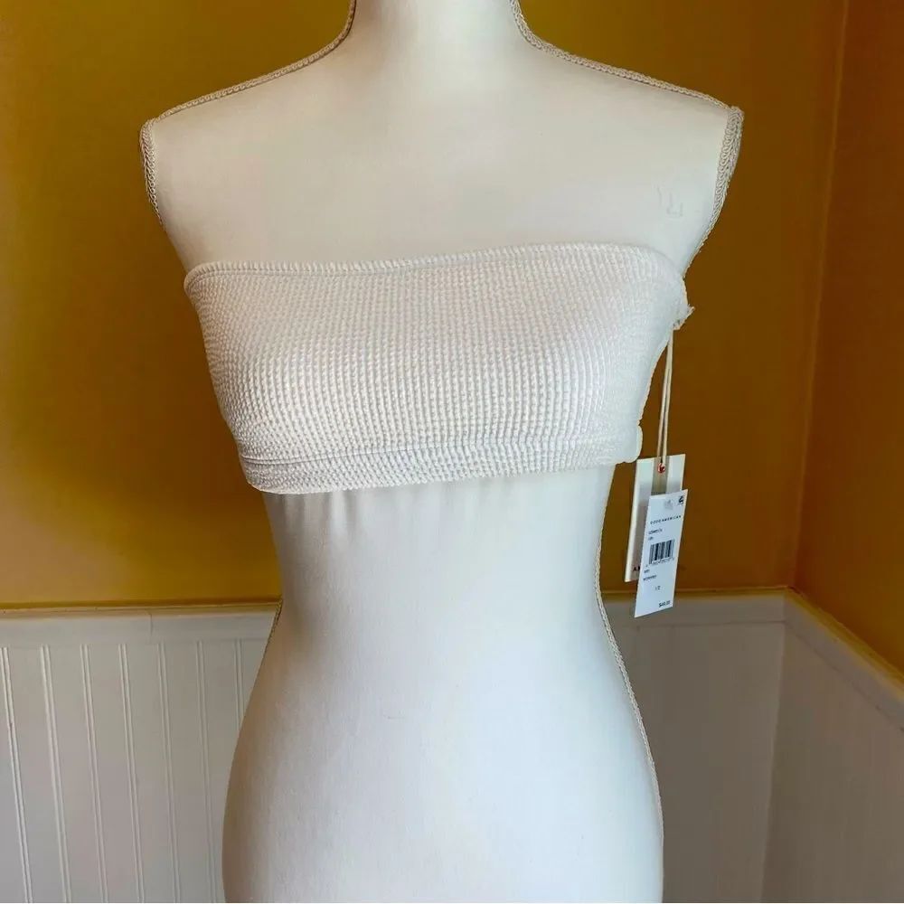 Good American Crinkle Basic Bandeau Swim Top Ivory Size 1/2 NEW WITH TAGS